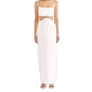Revolve Rumer Small Linen Avalon Tortoise Ring Cutout Maxi White Dress MSRP 329